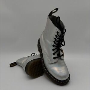 Dr. Martens 1460 Silver Holographic Iridescent Metallic Lace Up Boots Womens 6